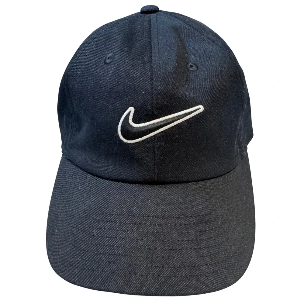 Nike Club Cap Swoosh Logo Embroidered Hat Black Adjustable Mens Womens S/M